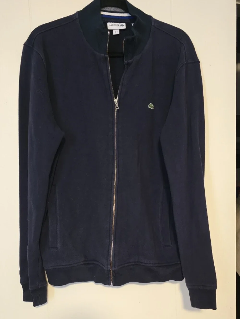 Lacoste Men’s Navy Full-Zip Sweatshirt with Green Croc Logo
